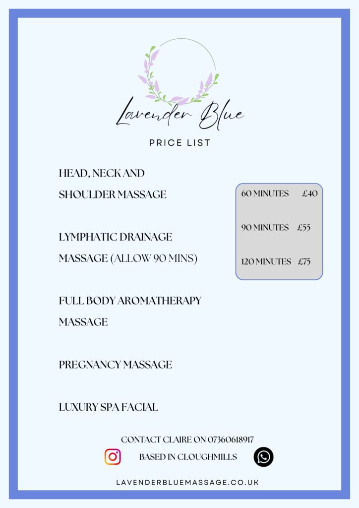 lavender blue massage price list